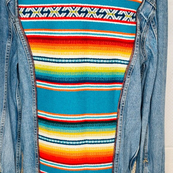Upcycled Levis Western jean jacket w/colorful Mexican blanket Pendleton wool XL - Picture 3 of 5